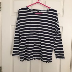 JCrew striped tee with Pom Pom trim